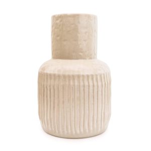 Cream Wide Neck Vase With Ridges 30cm