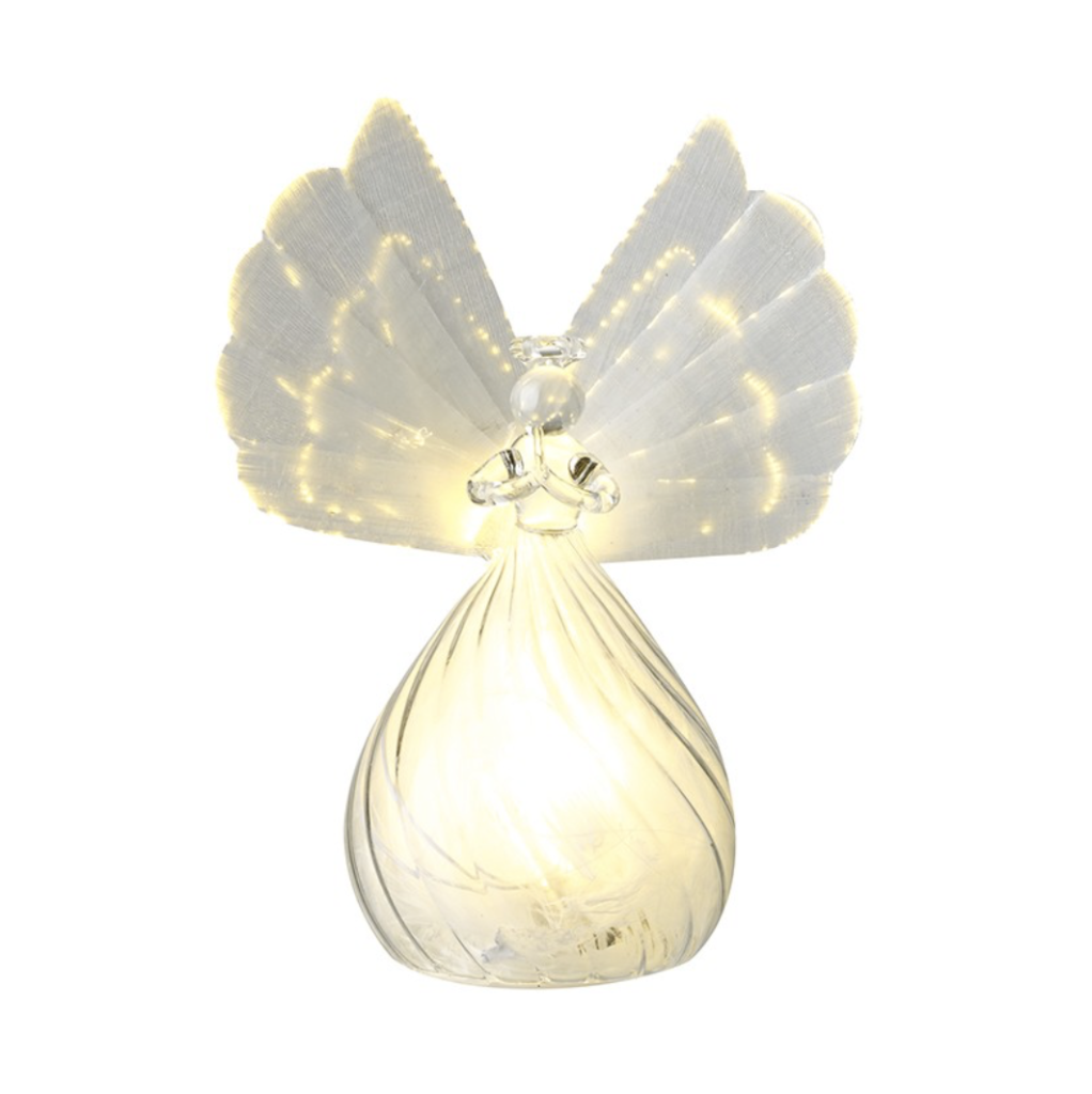 Light Up Glass Angel With White Wings – 13.5cm | Home Sweet Home