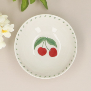 Stoneware Bowl - Hand Painted Cherry