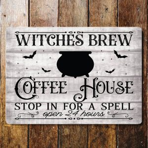 Witches Brew Coffee House Halloween Metal Sign Plaque