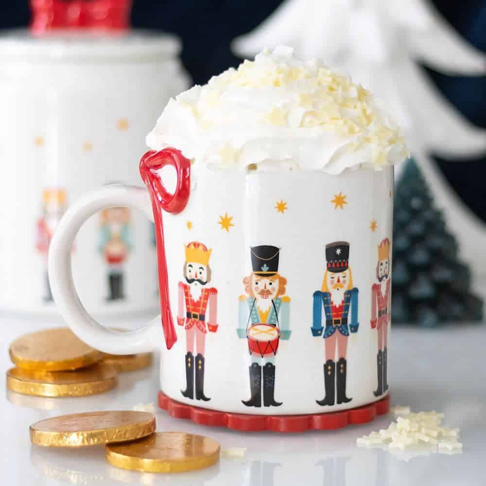 Nutcracker Print Christmas Mug with Bow