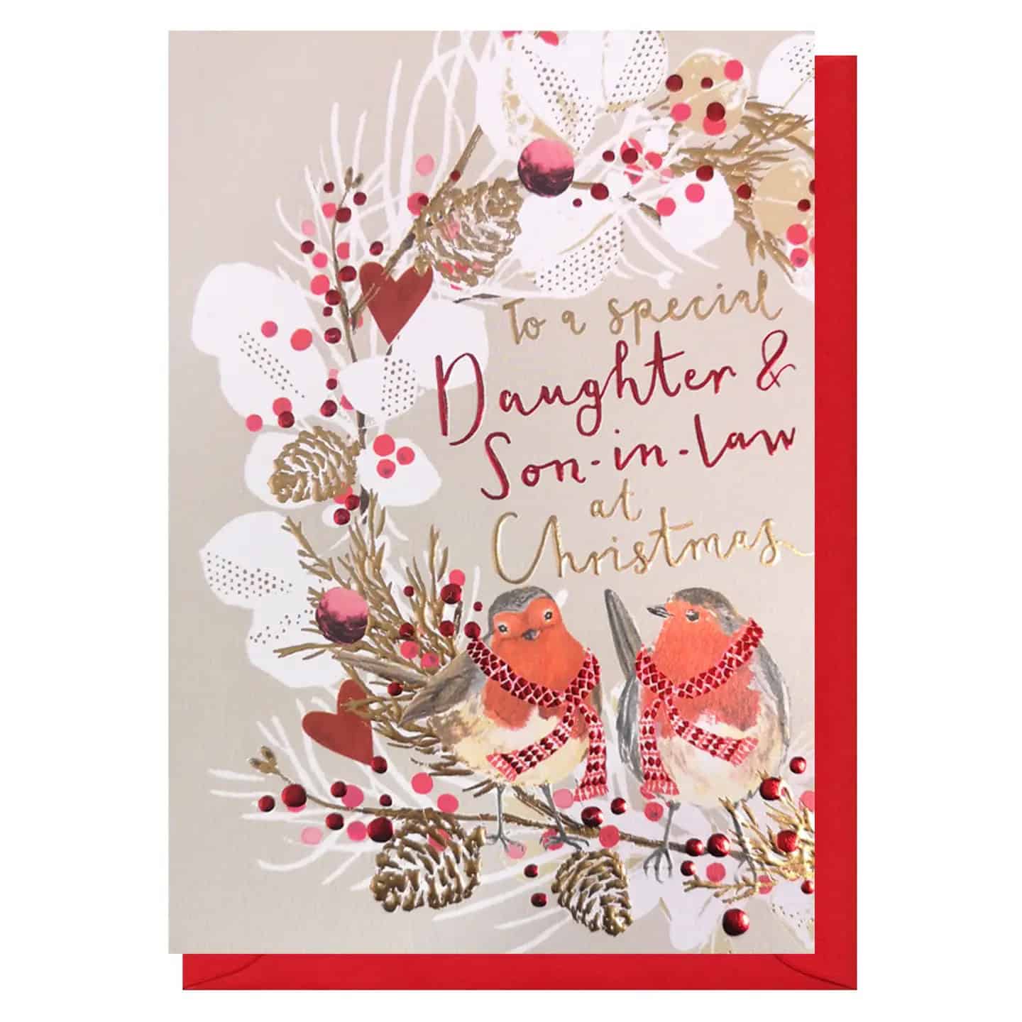 Daughter & Son-in-Law Christmas Robins Card | Holiday Card