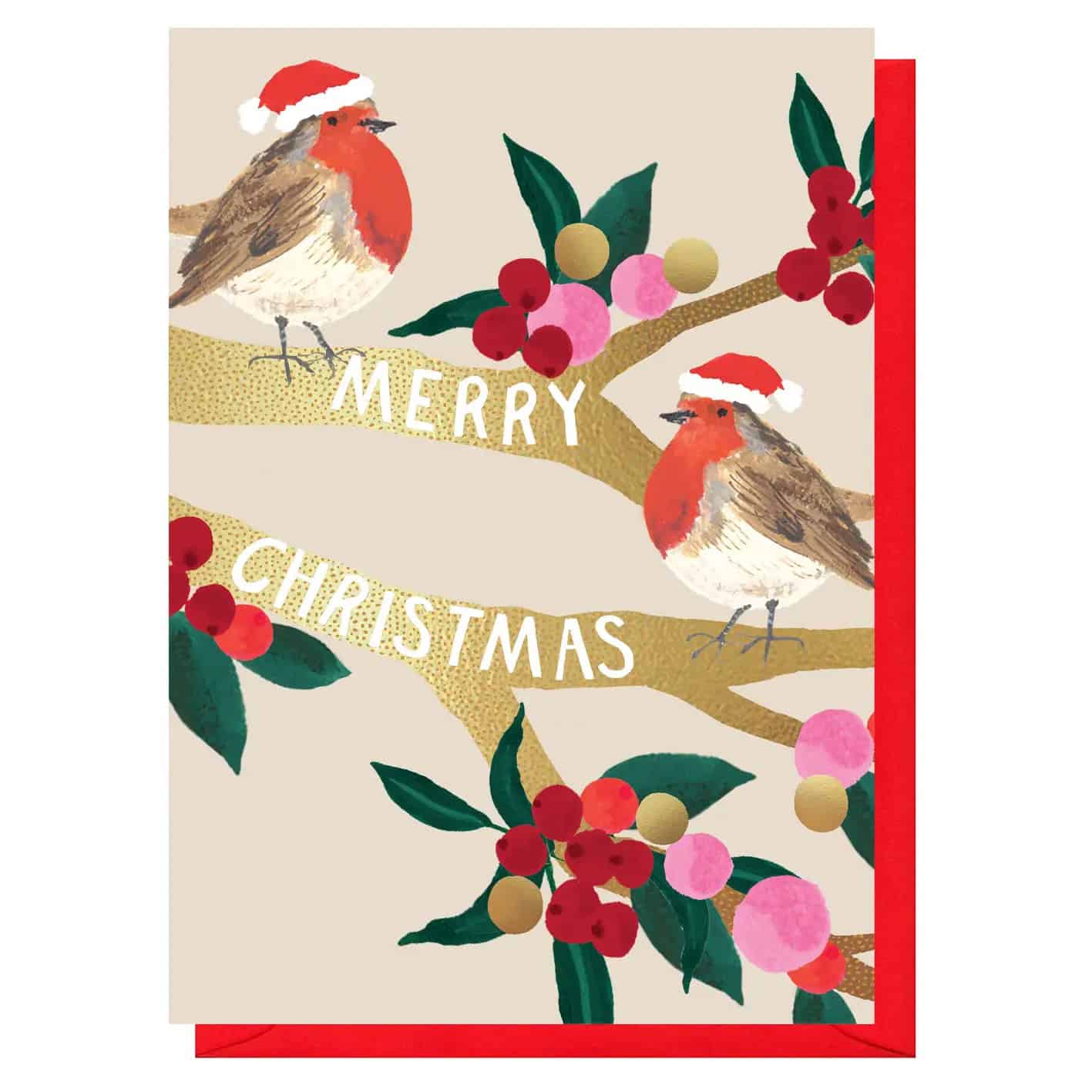Merry Christmas Robins | Holiday Card | Seasonal Cards