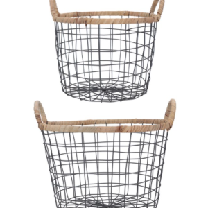 Set/2 Wire Tub Baskets 30cm - Woven Trim