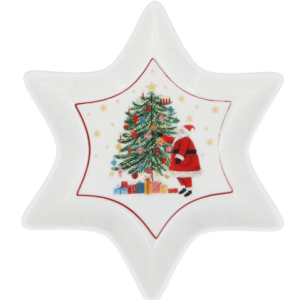 New Bone China Dish 23cm - Nostalgia Santa/Tree Star