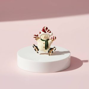 Ice Skating Happy Snowman Festive Brooch