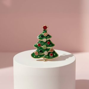 Christmas Tree With Crystal Decorations Brooch