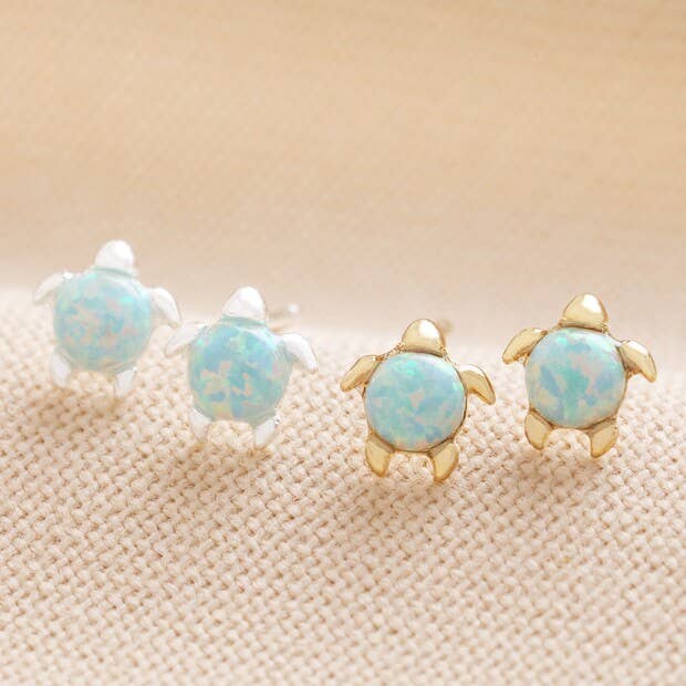 Green Opal Turtle Stud Earrings
