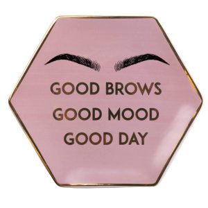 Ceramic Hexagon Trinket Dish Good Brows Pink/Gold 14.8cm