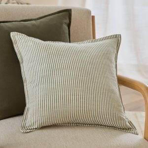 Truro Striped 100% Cotton Cushion Moss
