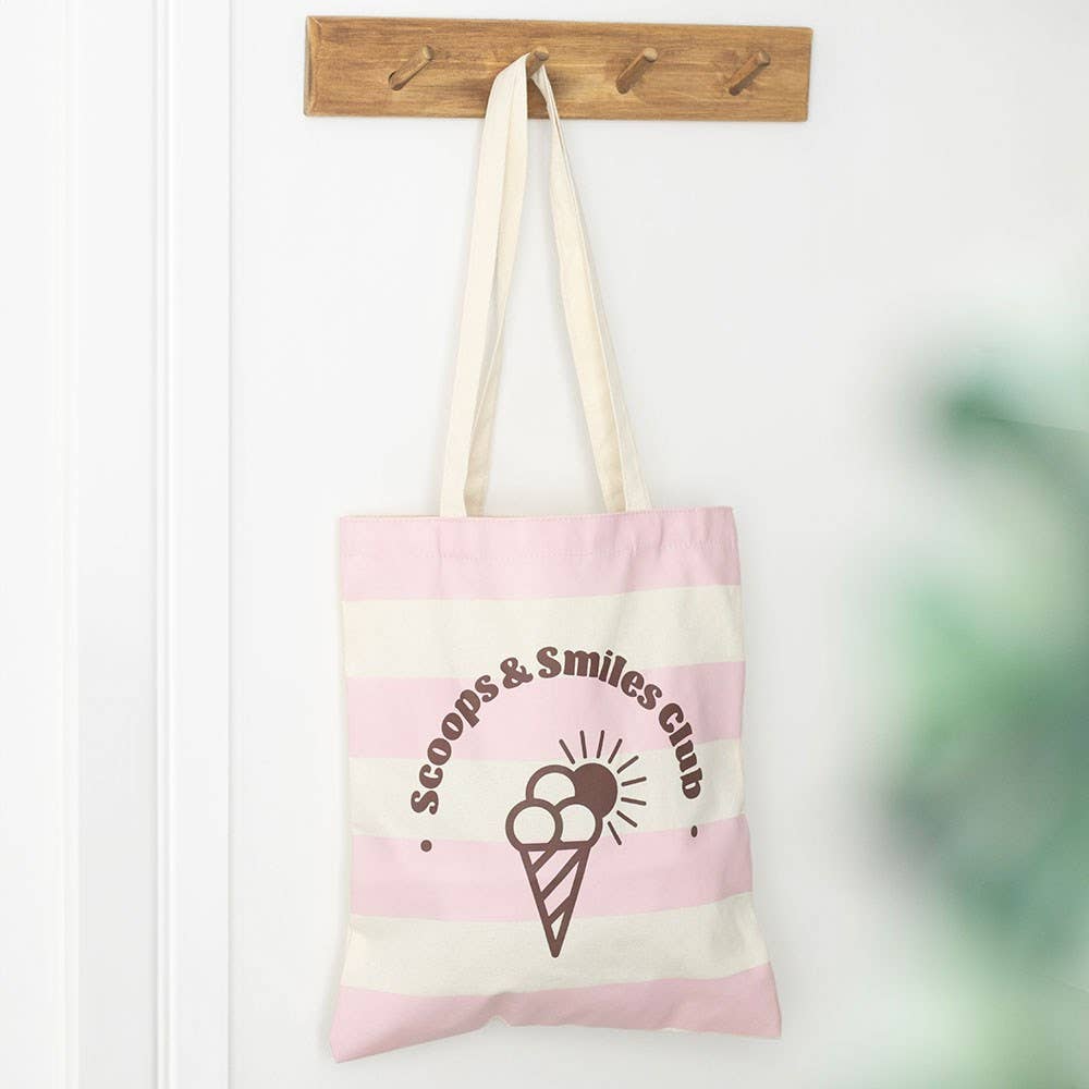 Striped Scoops & Smiles Club Ice Cream Tote Bag
