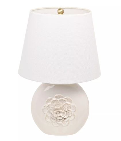 Hestia White Ceramic Floral Table Lamp 18"