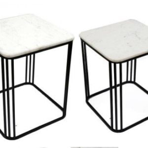 Set of 2 Black Side Tables With Marble