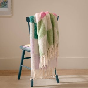 Maisie Checked Tasselled Throw Aqua Blossom