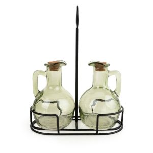 Set of 2 Oil Bottles on Stand - Green 2pk