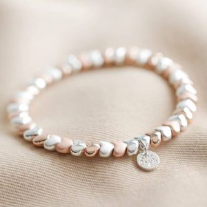 Beaded Hearts Bracelet In Silver And Rose Gold