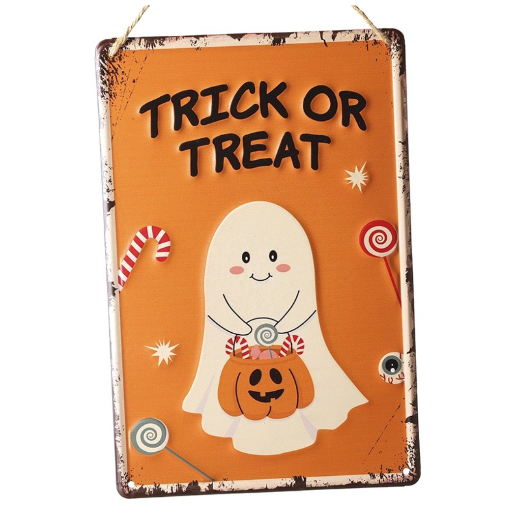 Hanging Trick or Treat Metal Sign