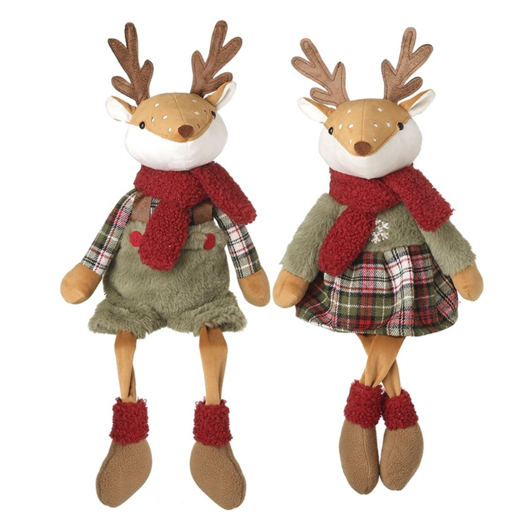 Sitting Boy & Girl Deer In Scarfs