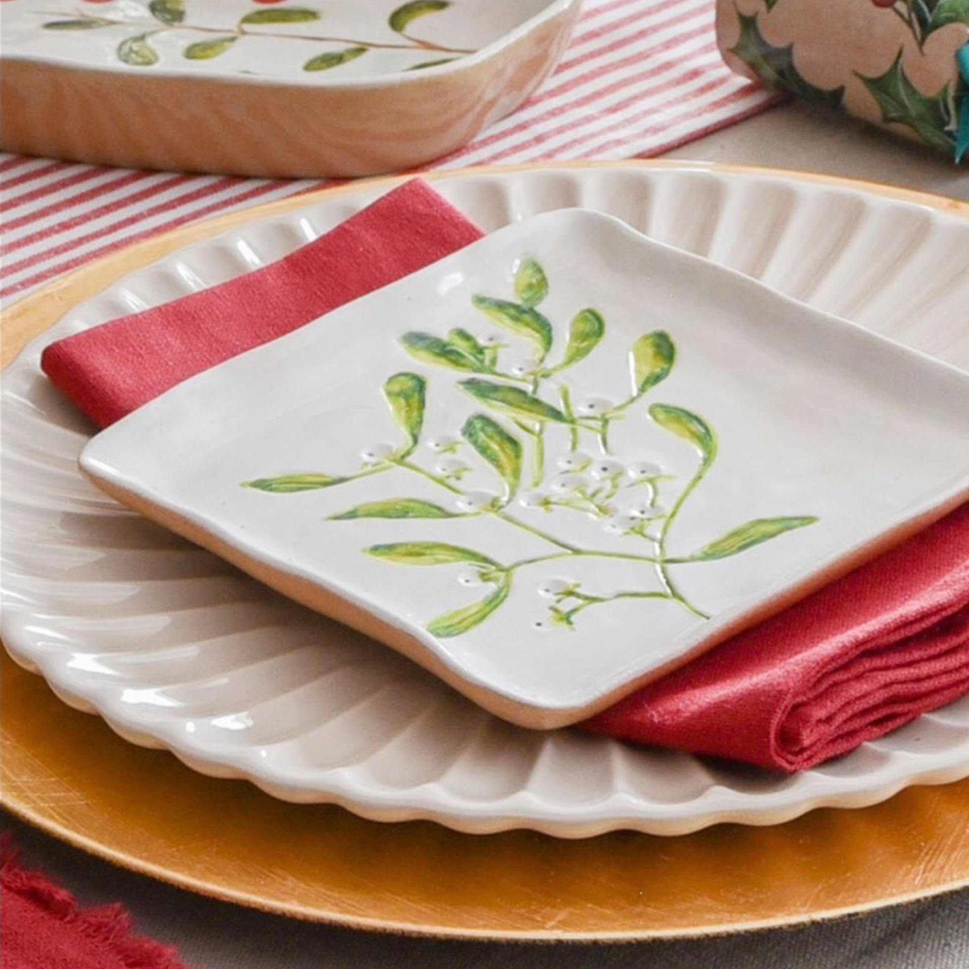 Stoneware Square Plate 16cm – Mistletoe