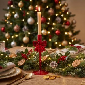 27cm Glass Bow Taper Candle Holder
